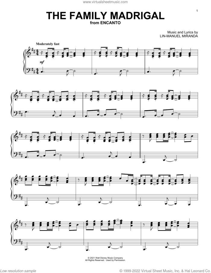 The Family Madrigal (from Encanto), (intermediate) sheet music for piano solo by Lin-Manuel Miranda, intermediate skill level