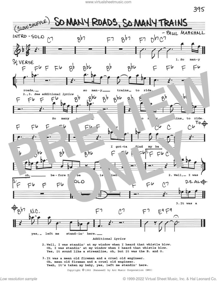 So Many Roads, So Many Trains sheet music for voice and other instruments (real book with lyrics) by Otis Rush and Paul Marshall, intermediate skill level