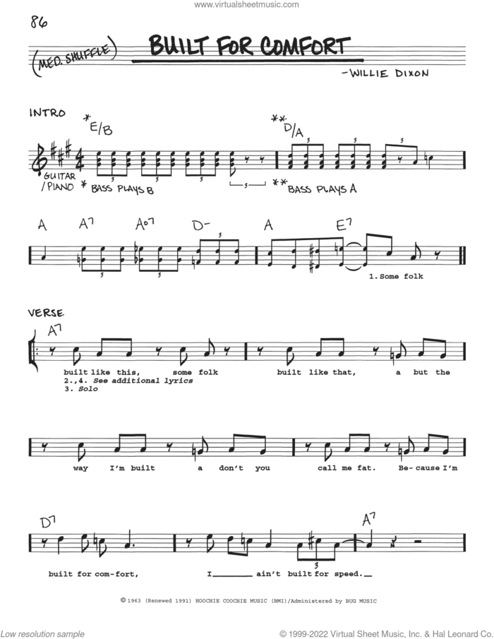 Built For Comfort sheet music for voice and other instruments (real book with lyrics) by Howlin' Wolf and Willie Dixon, intermediate skill level
