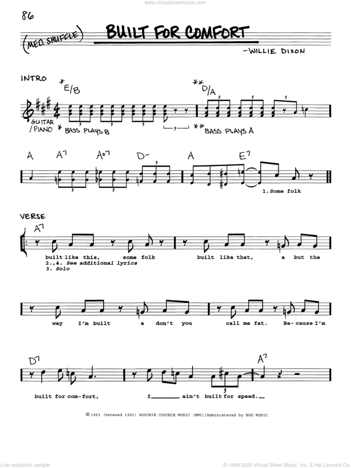 Built For Comfort sheet music for voice and other instruments (real book with lyrics) by Howlin' Wolf and Willie Dixon, intermediate skill level