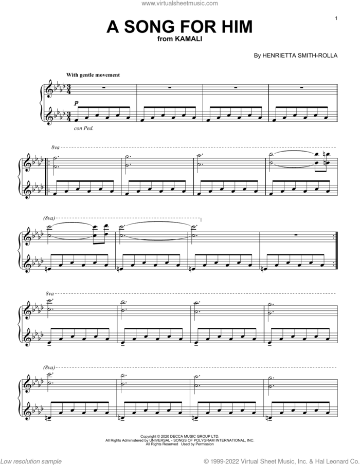 A Song For Him sheet music for piano solo by Henrietta Smith-Rolla, classical score, intermediate skill level