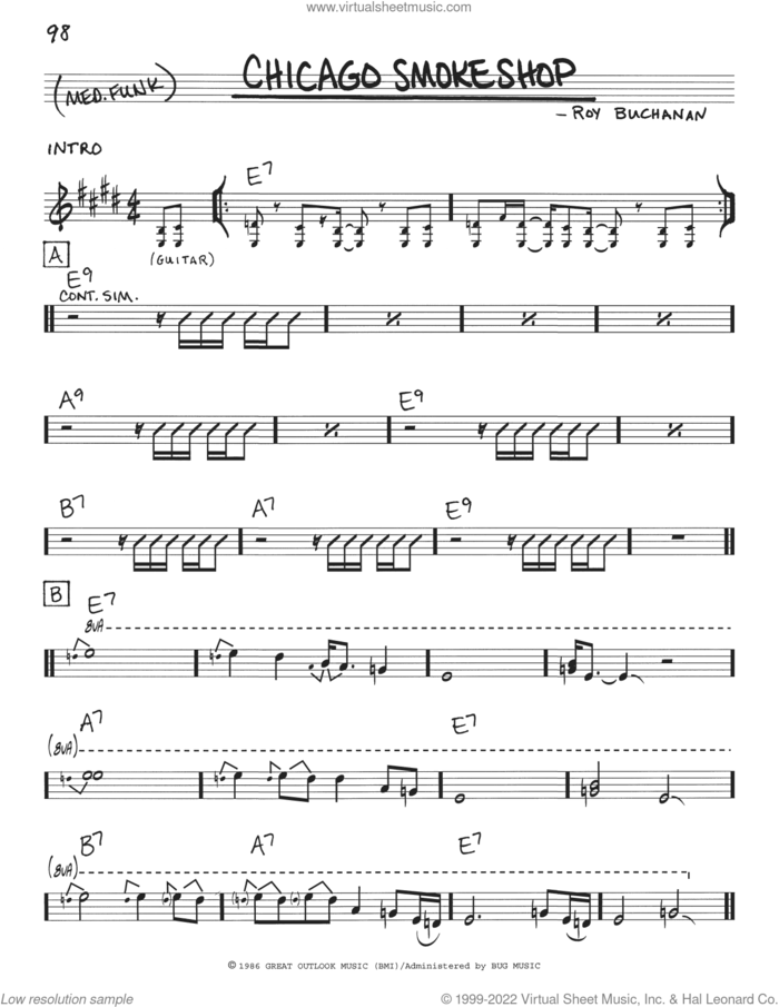 Chicago Smokeshop sheet music for voice and other instruments (real book with lyrics) by Roy Buchanan, intermediate skill level