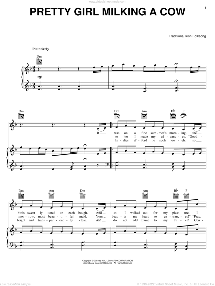 Pretty Girl Milking A Cow sheet music for voice, piano or guitar, intermediate skill level