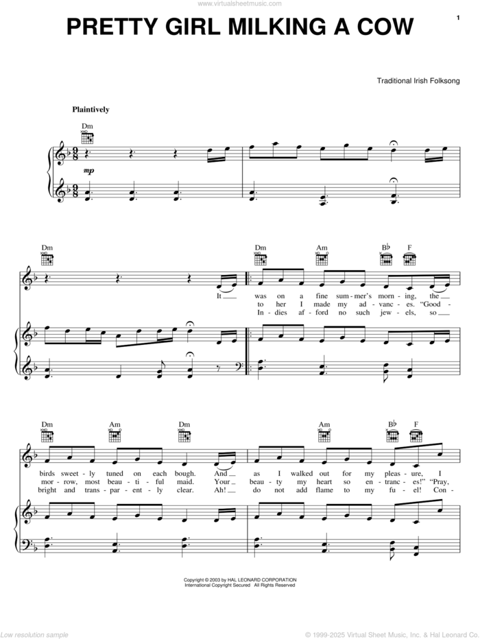 Pretty Girl Milking A Cow sheet music for voice, piano or guitar, intermediate skill level