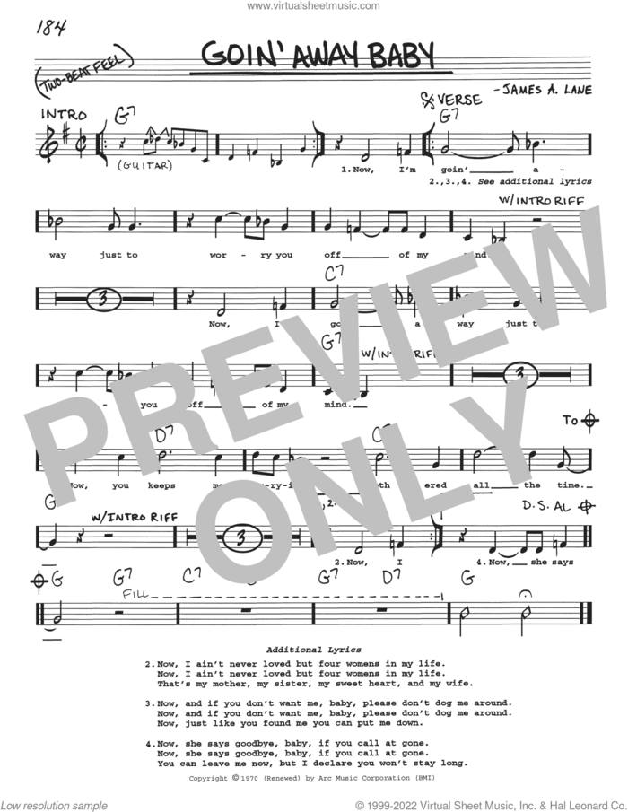 Goin' Away Baby sheet music for voice and other instruments (real book with lyrics) by Eric Clapton and James A. Lane, intermediate skill level
