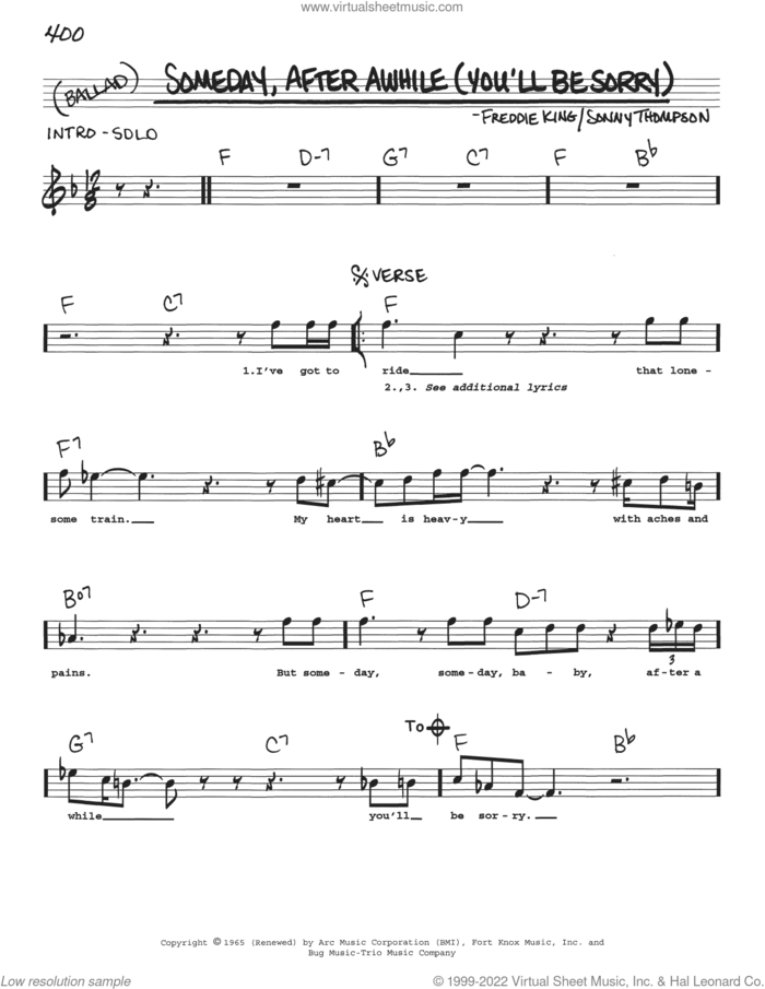 Someday, After Awhile (You'll Be Sorry) sheet music for voice and other instruments (real book with lyrics) by Freddie King, Eric Clapton, Frederick King and Sonny Thompson, intermediate skill level