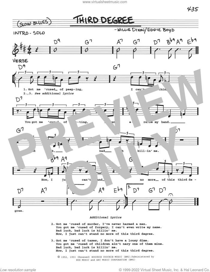 Third Degree sheet music for voice and other instruments (real book with lyrics) by Eddie Boyd, Eric Clapton and Willie Dixon, intermediate skill level