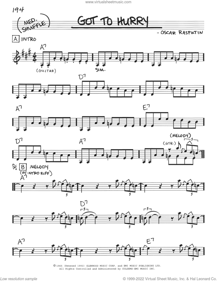 Got To Hurry sheet music for voice and other instruments (real book with lyrics) by The Yardbirds, Eric Clapton and Oscar Rasputin, intermediate skill level
