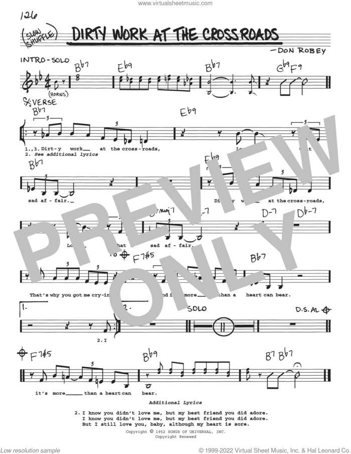 Dirty Work At The Crossroads sheet music for voice and other instruments (real book with lyrics) by Clarence 'Gatemouth' Brown and Don Robey, intermediate skill level