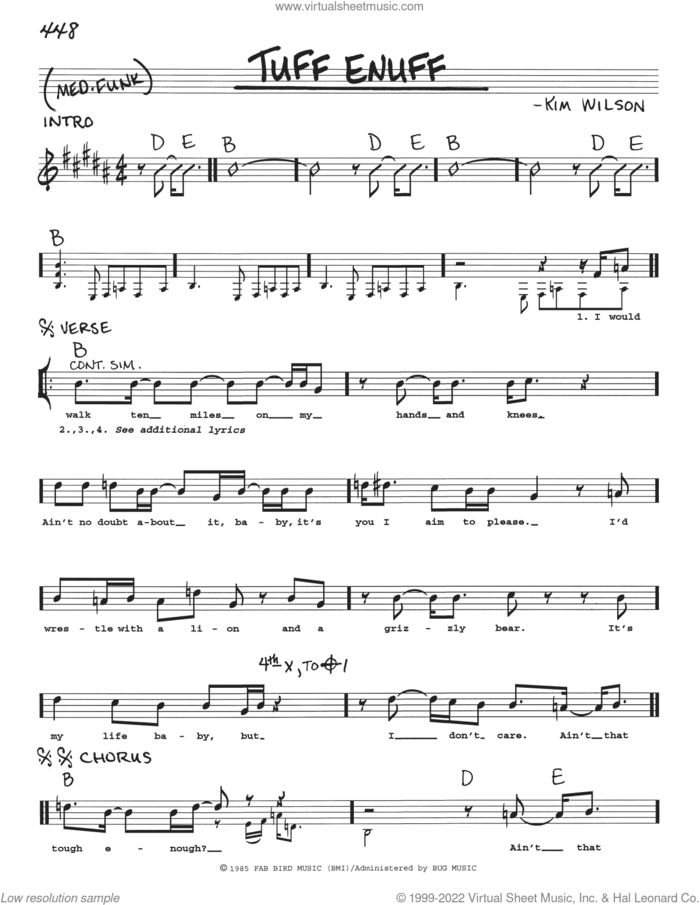 Tuff Enuff sheet music for voice and other instruments (real book with lyrics) by The Fabulous Thunderbirds and Kim Wilson, intermediate skill level