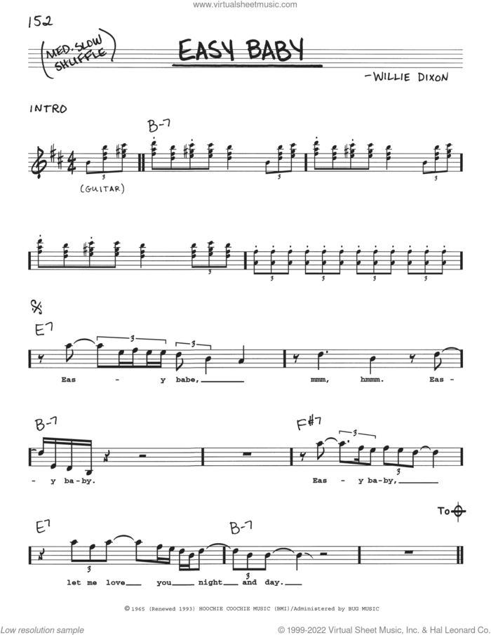 Easy Baby sheet music for voice and other instruments (real book with lyrics) by Magic Sam and Willie Dixon, intermediate skill level
