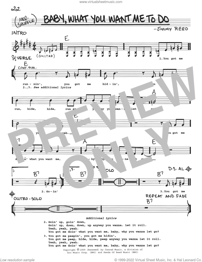 Baby, What You Want Me To Do sheet music for voice and other instruments (real book with lyrics) by Jimmy Reed and Etta James, intermediate skill level