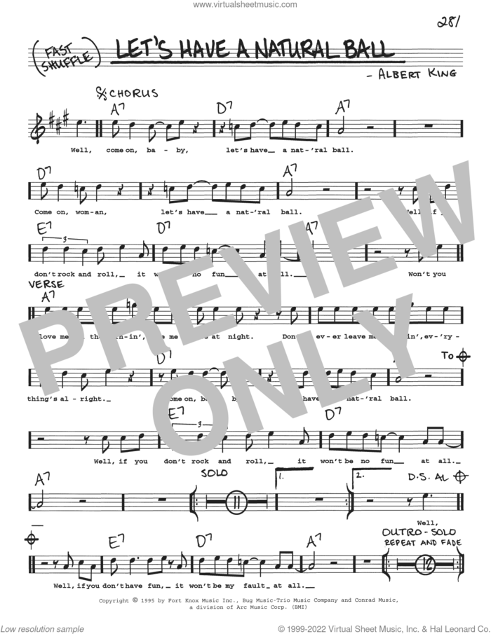 Let's Have A Natural Ball sheet music for voice and other instruments (real book with lyrics) by Albert King, intermediate skill level