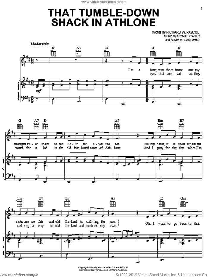 That Tumble-Down Shack In Athlone sheet music for voice, piano or guitar by Cavan O'Connor and Miscellaneous, intermediate skill level