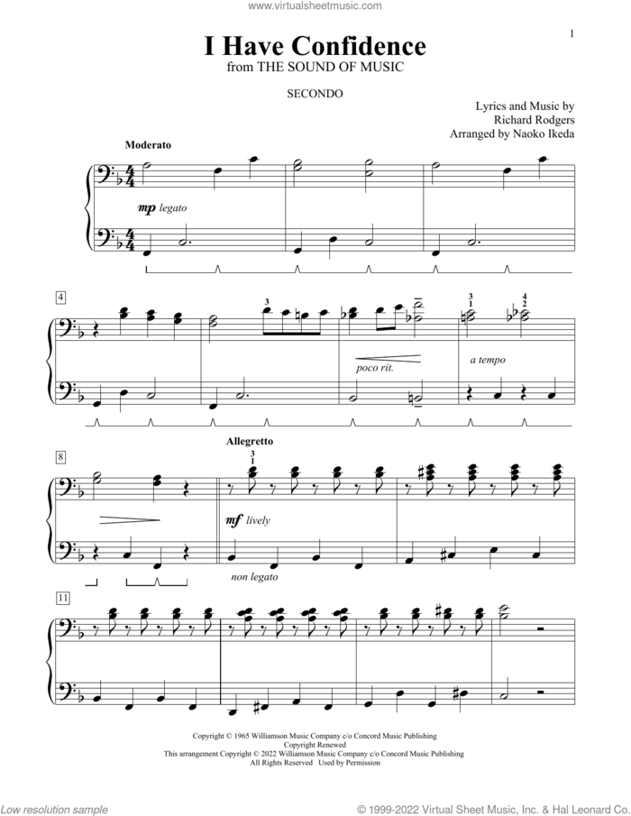 I Have Confidence (from The Sound Of Music) (arr. Naoko Ikeda) sheet music for piano four hands by Richard Rodgers and Naoko Ikeda, intermediate skill level