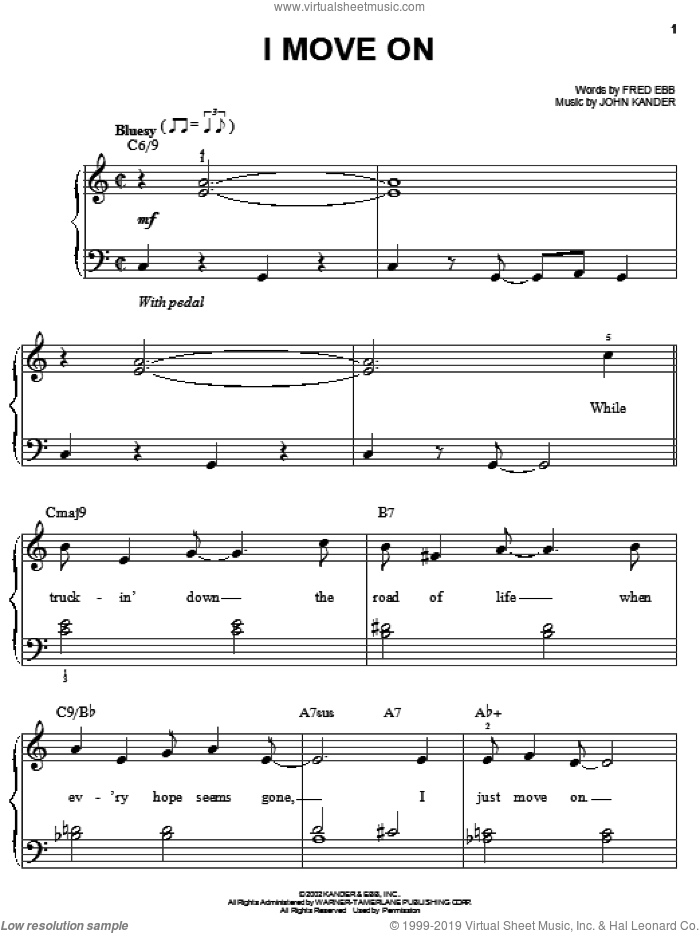 I Move On sheet music for piano solo by Kander & Ebb, Chicago (Musical), Fred Ebb and John Kander, easy skill level