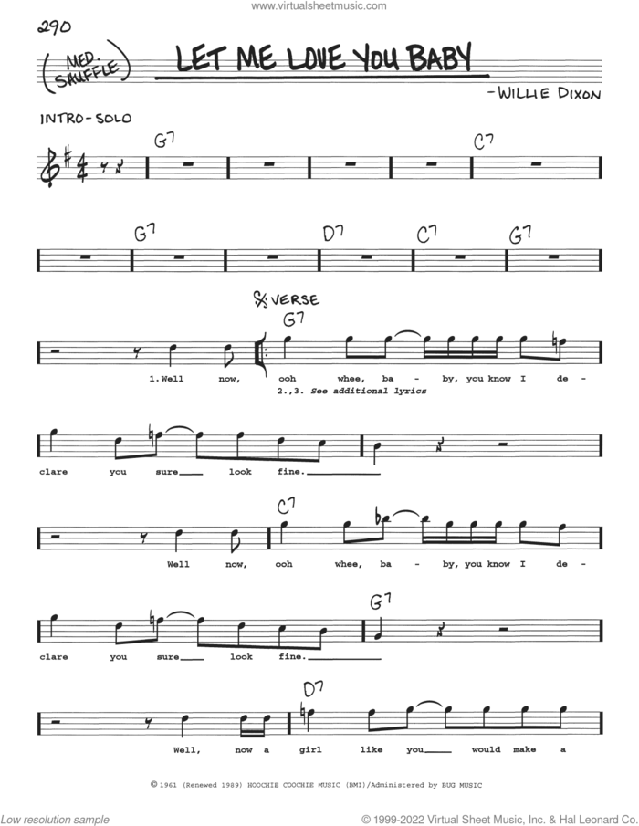 Let Me Love You Baby sheet music for voice and other instruments (real book with lyrics) by Buddy Guy, Stevie Ray Vaughan and Willie Dixon, intermediate skill level