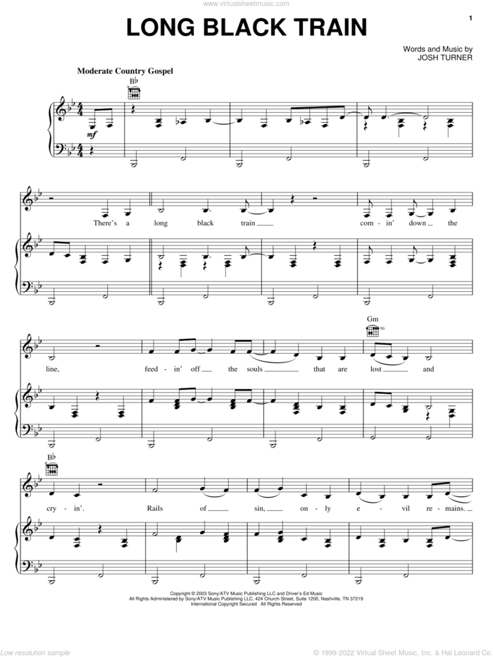 Long Black Train sheet music for voice, piano or guitar by Josh Turner, intermediate skill level