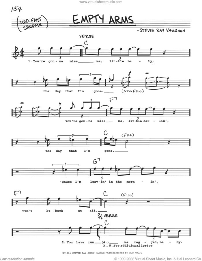 Empty Arms sheet music for voice and other instruments (real book with lyrics) by Stevie Ray Vaughan, intermediate skill level