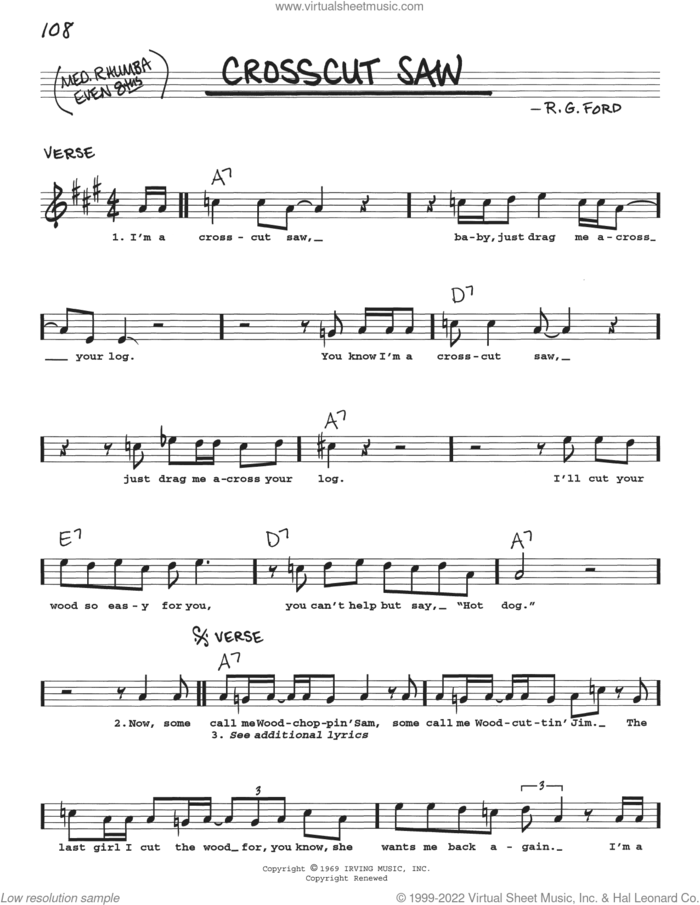 Crosscut Saw sheet music for voice and other instruments (real book with lyrics) by Albert King, Eric Clapton and Robben Ford, intermediate skill level