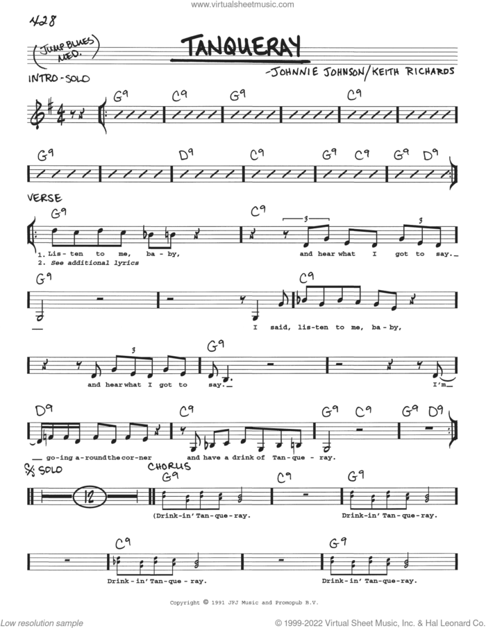 Tanqueray sheet music for voice and other instruments (real book with lyrics) by Johnnie Johnson and Keith Richards, intermediate skill level