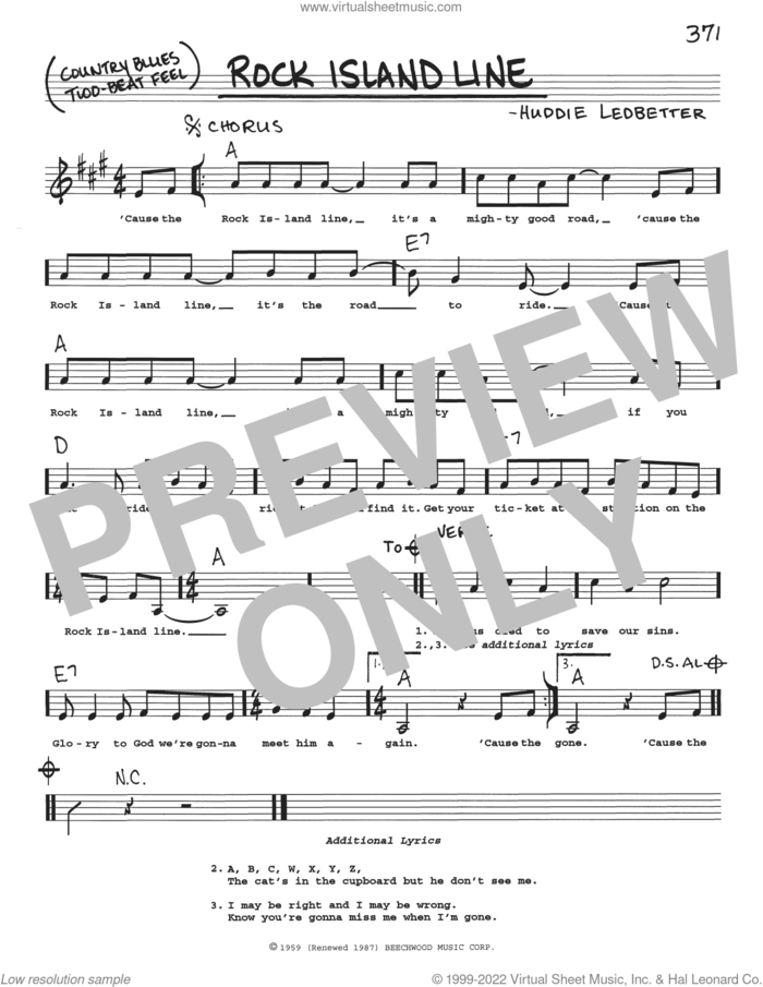 Rock Island Line sheet music for voice and other instruments (real book with lyrics) by Lead Belly and Huddie Ledbetter, intermediate skill level