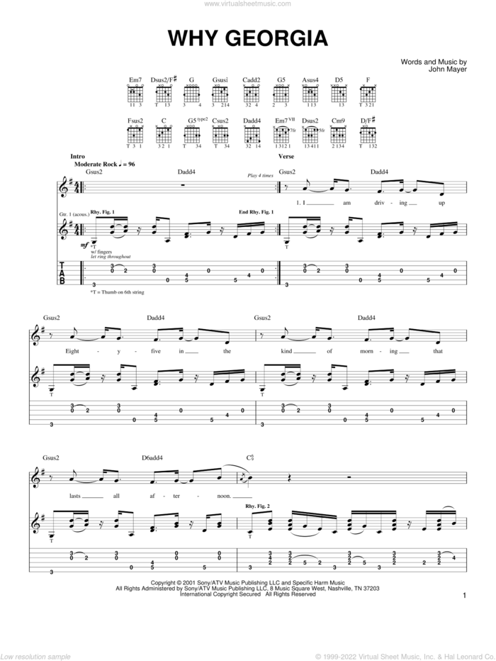 Why Georgia sheet music for guitar solo (chords) by John Mayer, easy guitar (chords)