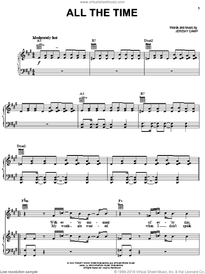 All The Time sheet music for voice, piano or guitar by Jeremy Camp, intermediate skill level