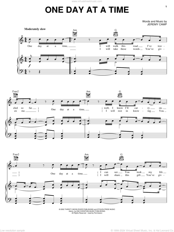 One Day At A Time sheet music for voice, piano or guitar by Jeremy Camp, intermediate skill level