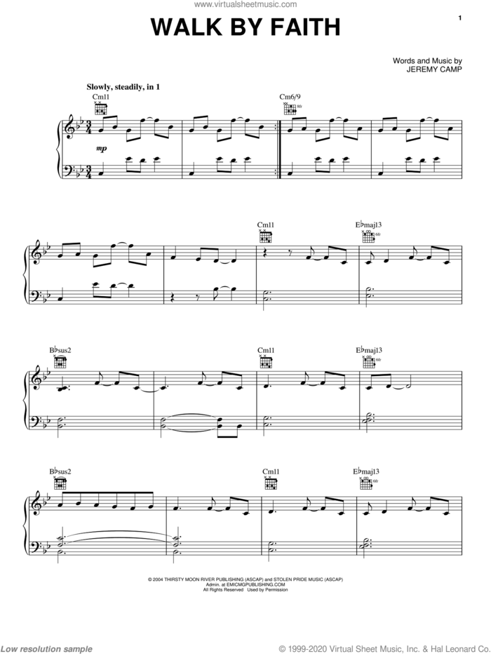 Walk By Faith sheet music for voice, piano or guitar by Jeremy Camp, intermediate skill level