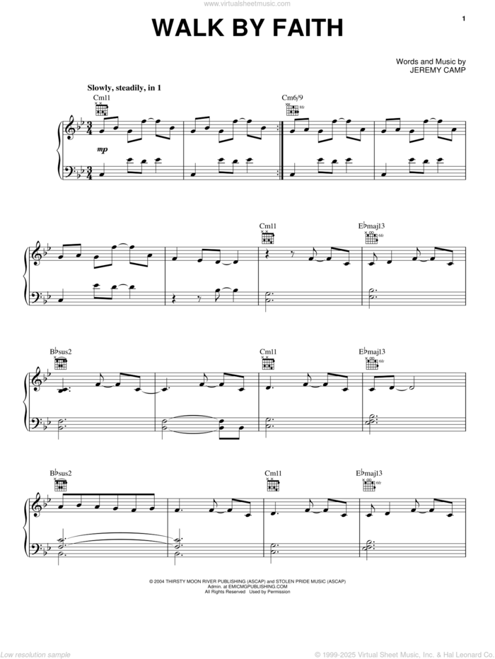 Walk By Faith sheet music for voice, piano or guitar by Jeremy Camp, intermediate skill level