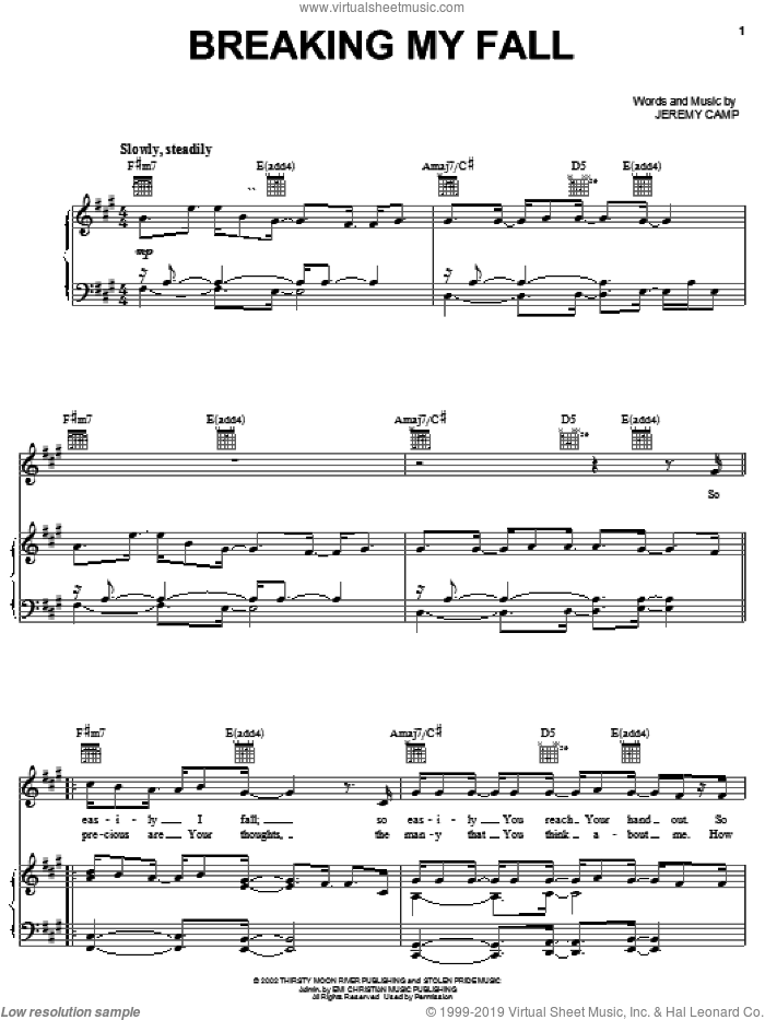 Breaking My Fall sheet music for voice, piano or guitar by Jeremy Camp, intermediate skill level