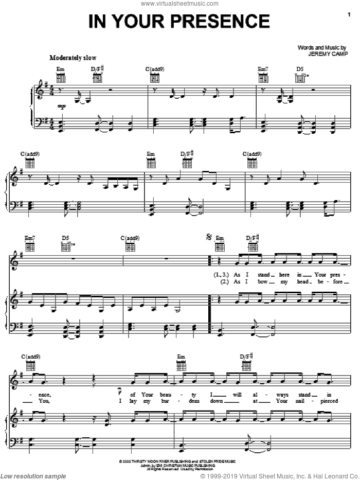 In Your Presence sheet music for voice, piano or guitar by Jeremy Camp, intermediate skill level