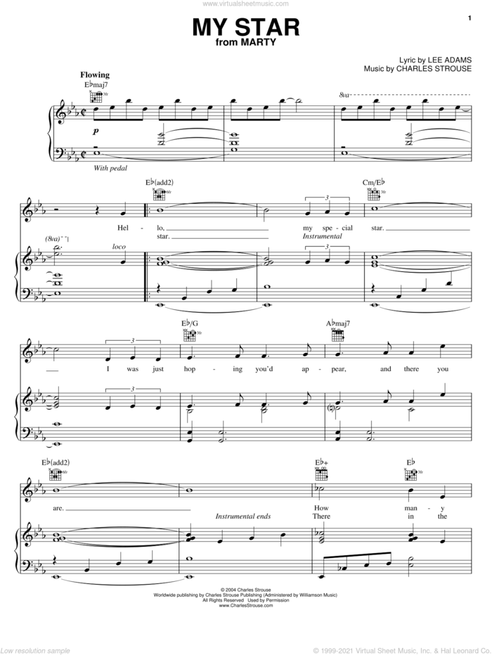 My Star sheet music for voice, piano or guitar by Lee Adams and Charles Strouse, intermediate skill level