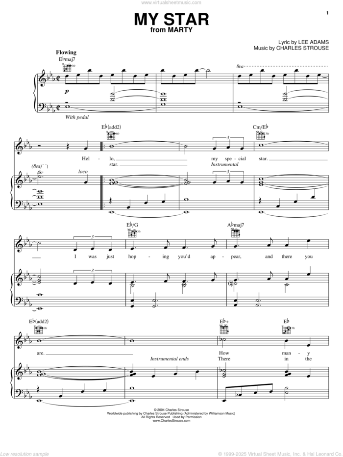 My Star sheet music for voice, piano or guitar by Lee Adams and Charles Strouse, intermediate skill level