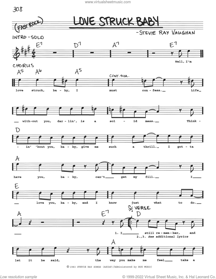 Love Struck Baby sheet music for voice and other instruments (real book with lyrics) by Stevie Ray Vaughan, intermediate skill level