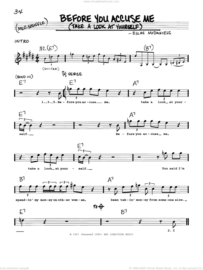 Before You Accuse Me (Take A Look At Yourself) sheet music for voice and other instruments (real book with lyrics) by Eric Clapton, Creedence Clearwater Revival and Ellas McDaniels, intermediate skill level