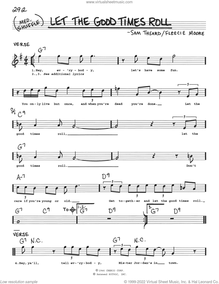 Let The Good Times Roll sheet music for voice and other instruments (real book with lyrics) by B.B. King, Shirley & Lee, Fleecie Moore and Sam Theard, intermediate skill level