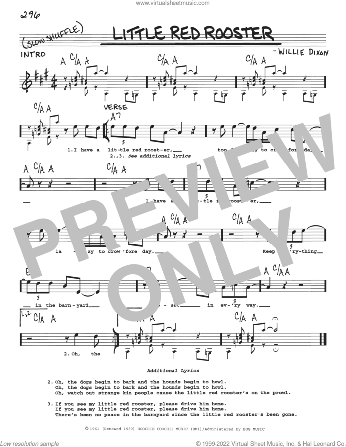 Little Red Rooster sheet music for voice and other instruments (real book with lyrics) by Sam Cooke, The Rolling Stones and Willie Dixon, intermediate skill level