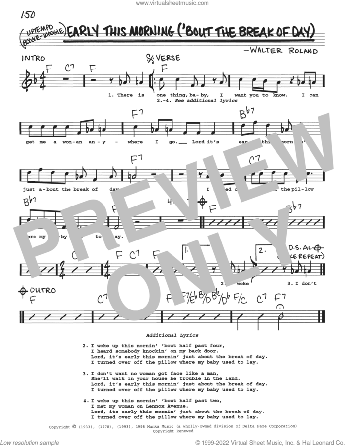 Early In The Mornin' sheet music for voice and other instruments (real book with lyrics) by Buddy Guy, Dallas Bartley, Leo Hickman and Louis Jordan, intermediate skill level