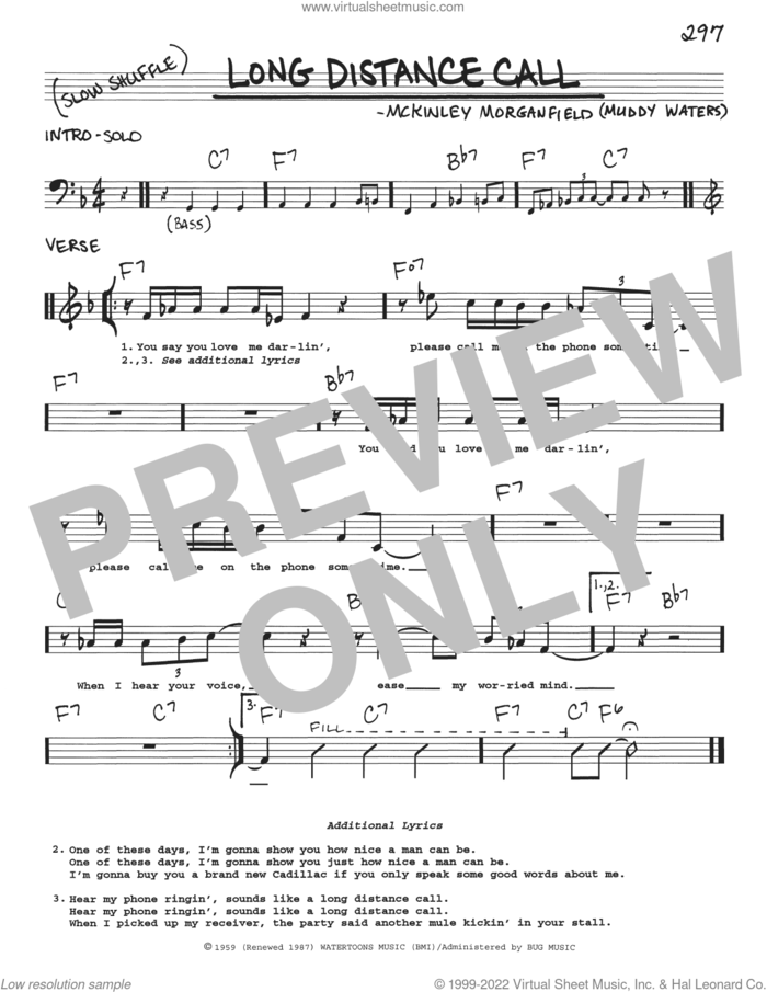 Long Distance Call sheet music for voice and other instruments (real book with lyrics) by Muddy Waters, intermediate skill level
