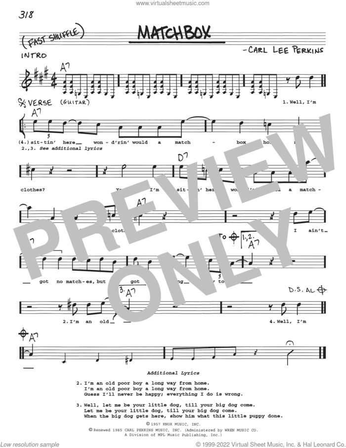 Matchbox sheet music for voice and other instruments (real book with lyrics) by The Beatles, Jonny Lang and Carl Perkins, intermediate skill level