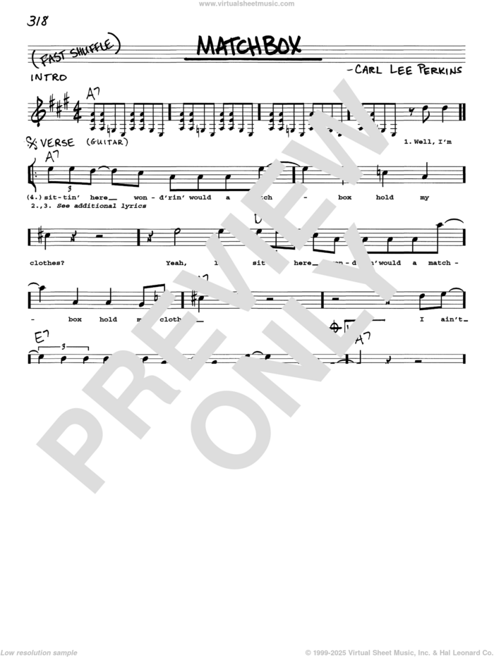 Matchbox sheet music for voice and other instruments (real book with lyrics) by The Beatles, Jonny Lang and Carl Perkins, intermediate skill level