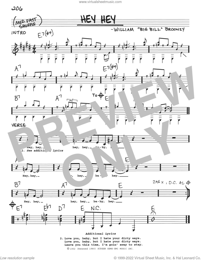 Hey Hey sheet music for voice and other instruments (real book with lyrics) by Eric Clapton, Big Bill Broonzy and William Lee Conley Broonzy, intermediate skill level