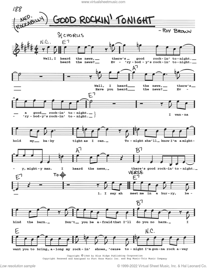 Good Rockin' Tonight sheet music for voice and other instruments (real book with lyrics) by Elvis Presley and Roy Brown, intermediate skill level