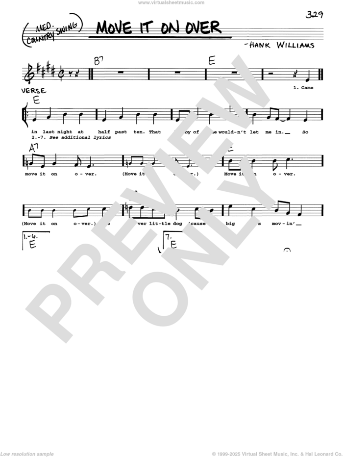 Move It On Over sheet music for voice and other instruments (real book with lyrics) by Hank Williams, Buddy Alan and Travis Tritt with George Thorogood, intermediate skill level