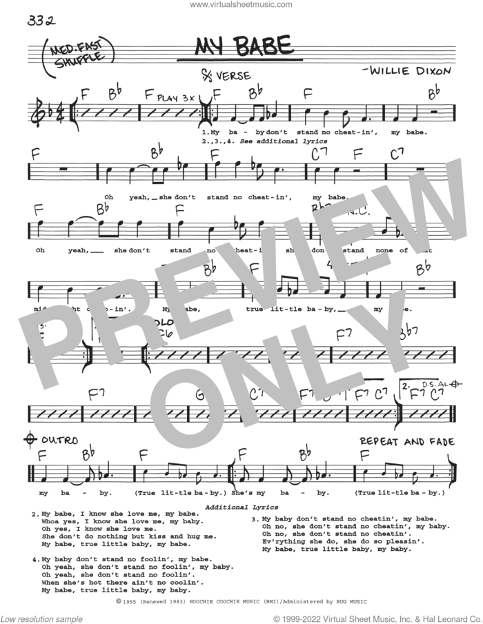 My Babe sheet music for voice and other instruments (real book with lyrics) by Little Walter and Willie Dixon, intermediate skill level