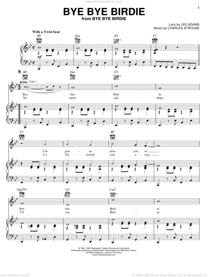 Bye Bye Birdie sheet music for voice, piano or guitar by Charles Strouse, Bye Bye Birdie (Musical) and Lee Adams, intermediate skill level