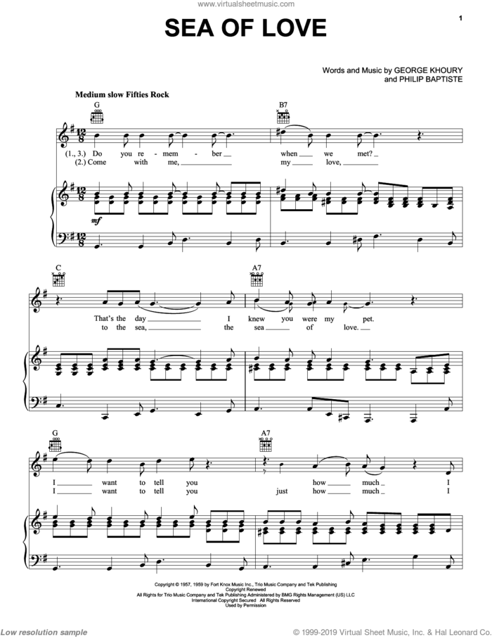 Sea Of Love sheet music for voice, piano or guitar by Phil Phillips, The Honeydrippers, George Khoury and Phil Baptiste, intermediate skill level