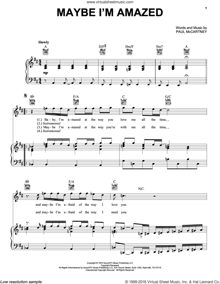 Maybe I'm Amazed sheet music for voice, piano or guitar by Paul McCartney, intermediate skill level